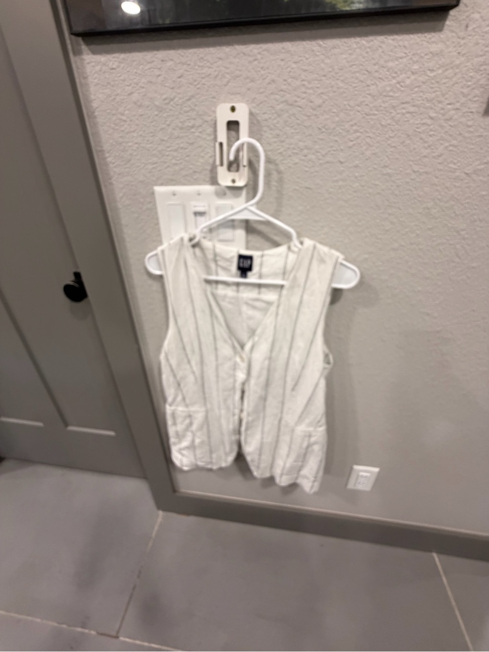 GAP Women White Pinstripe Button Vest